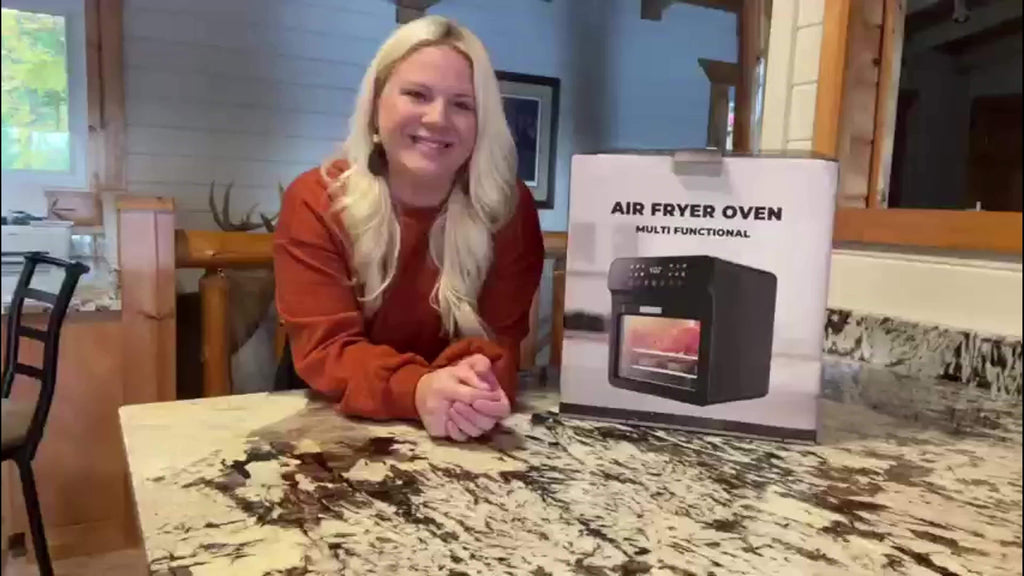 Air Fryer Oven with Listed 12-Quart Capacity, 12 One-Touch Presets, Viewing Window, Interior Light and Two Baking Pans in White or Black for Home Cooking