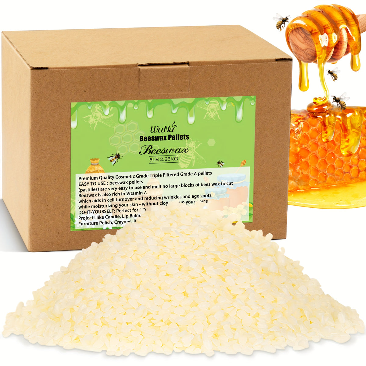 Beeswax Granules White 5LB for Candle Making and DIY Wax Crafts, Listed Triple-Filtered Wax Supply for Adult Hobby Projects and Handmade Gift Preparation