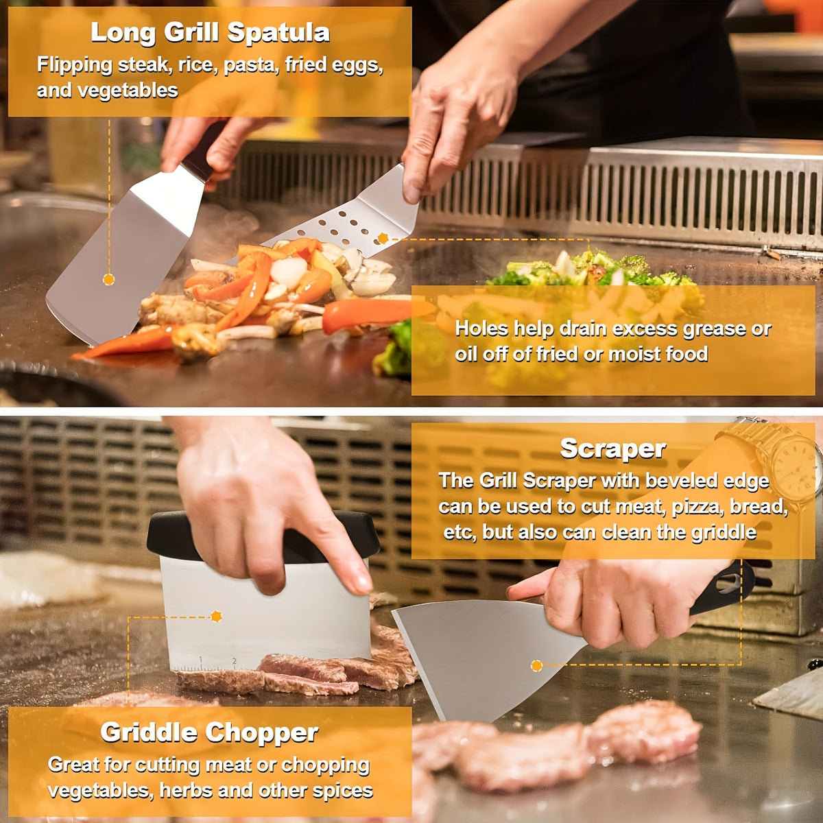 Griddle Accessory Kit, 18-Piece Stainless Steel BBQ Tool Set with Burger Smasher, Spatula Tools and Grill Cover for Outdoor Flat-Top Cookouts