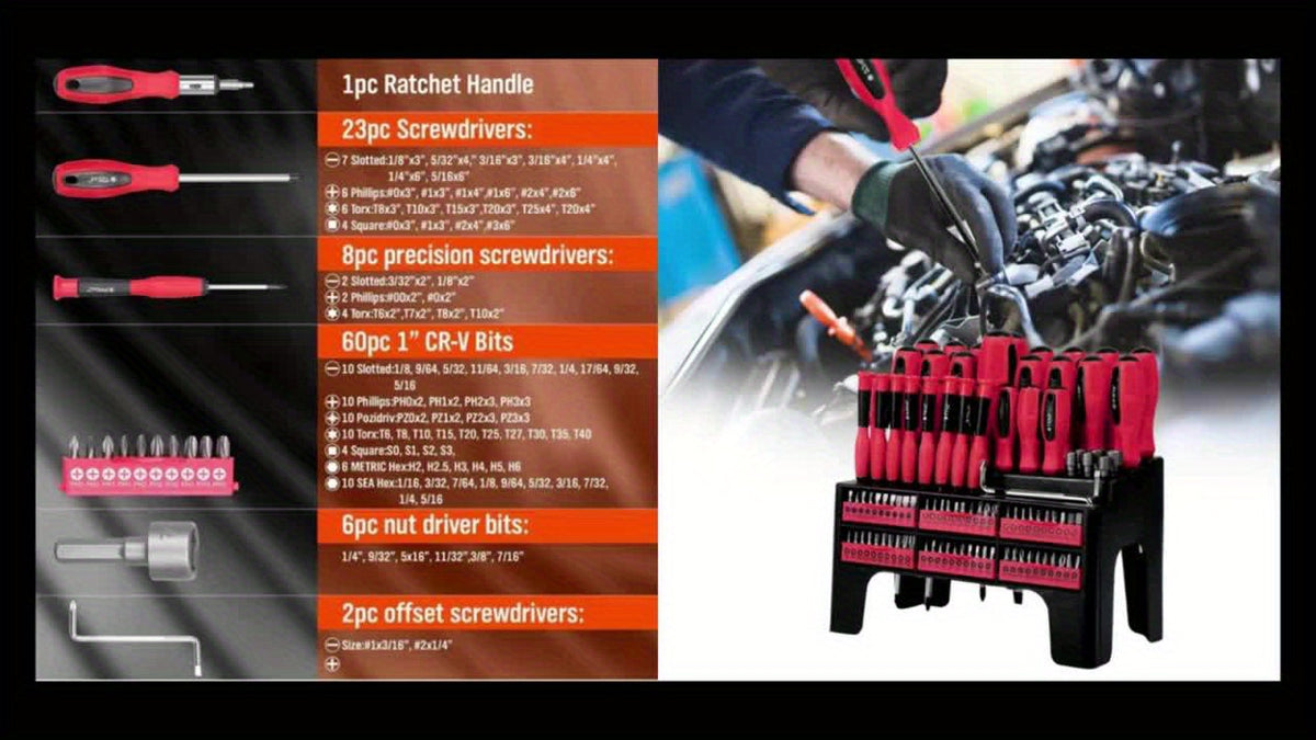 Magnetic Screwdriver Set with 100, 118 or 126-Piece Option Labels, Precision Drivers, Bits and Plastic Storage Wording for Home DIY and Electronics Projects