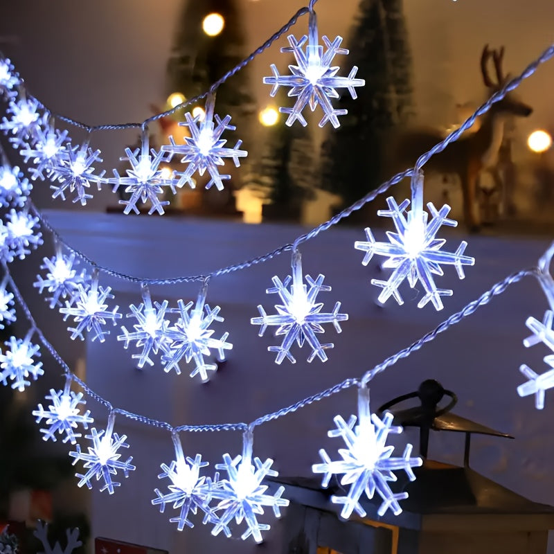 Snowflake LED String Lights for Christmas and Winter Party Decor, Warm White or Multicolor Options with 10, 20 or 40 LEDs, Batteries Not Included