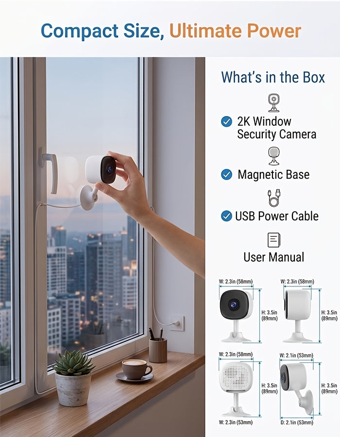 Magnetic Mount Indoor Security Camera 2K with Dual-Band WiFi, Night Vision, Two-Way Audio and AI Detection Alerts, USB-Powered Home Monitoring Camera