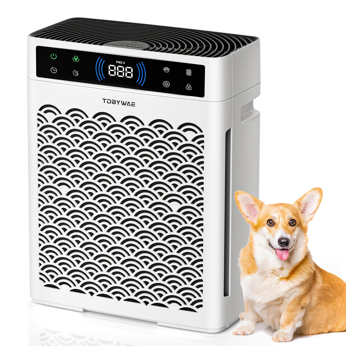 Dual Intake HEPA Air Purifier by TDBYWAE with Activated Carbon, Washable Pre-Filter, Air Quality Sensor, Sleep Mode and Aroma Pad for Home Bedrooms and Offices