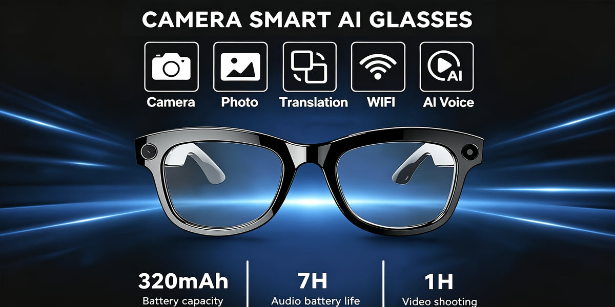 AI Camera Glasses in Black with Photochromic Lens Option, Listed 8MP Camera, 320mAh Battery, Touch-Control Audio, Calls and Translation for Travel and Work