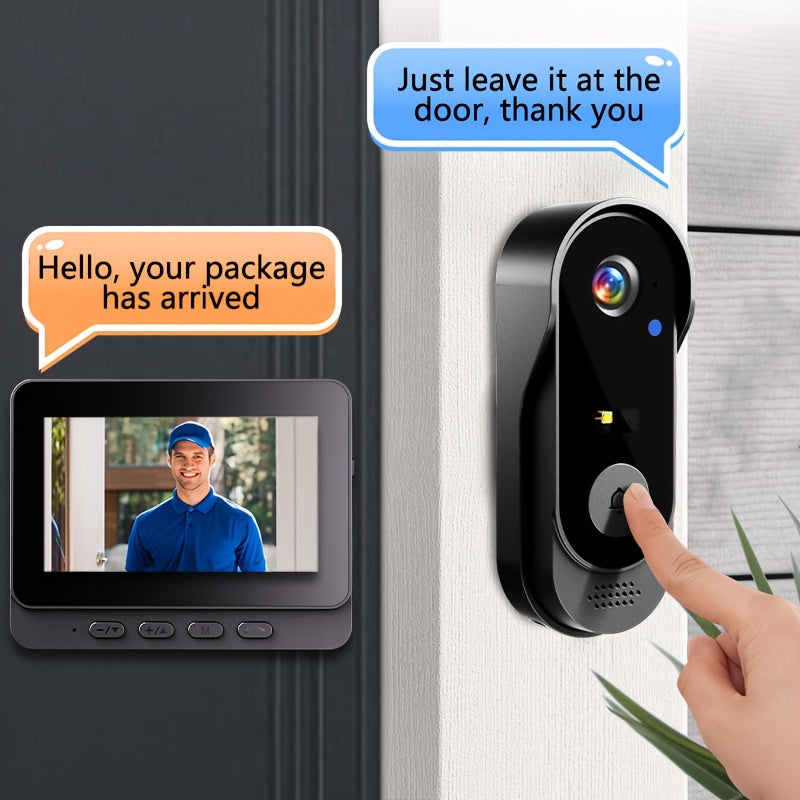 Wireless Video Doorbell Set with Listed 4.3-Inch Display, No-WiFi No-App Connection, Two-Way Intercom and SD Card Support for Home Visitor Viewing