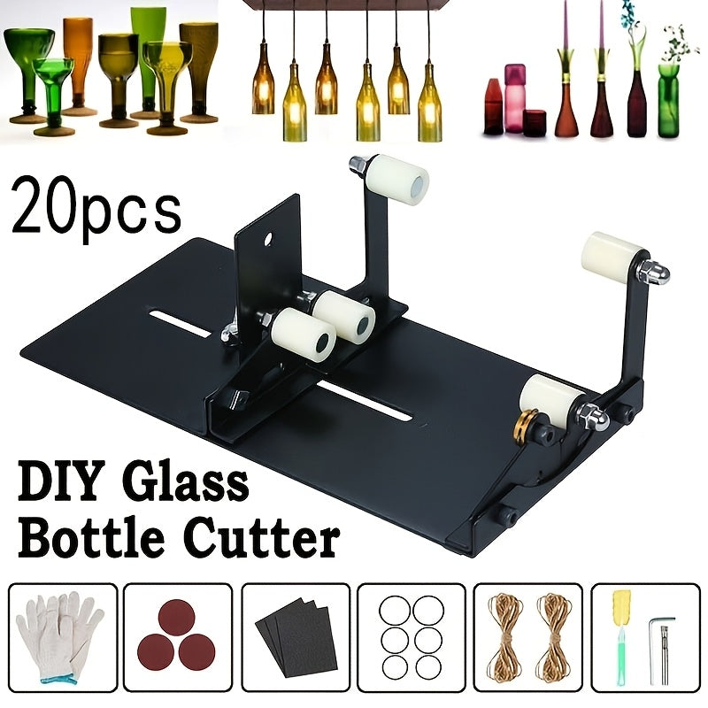 Glass Bottle Cutter Tool Set, 12-Piece or 20-Piece Selections for Adult Decorative DIY Projects with Compatible Square and Round Wine or Beer Bottles