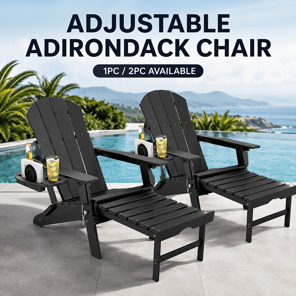 Adjustable Adirondack Chair by FOOWIN in HDPE for Patio, Lawn and Garden Seating, Single or Two-Chair Options with Selected Footrest-Free Configurations