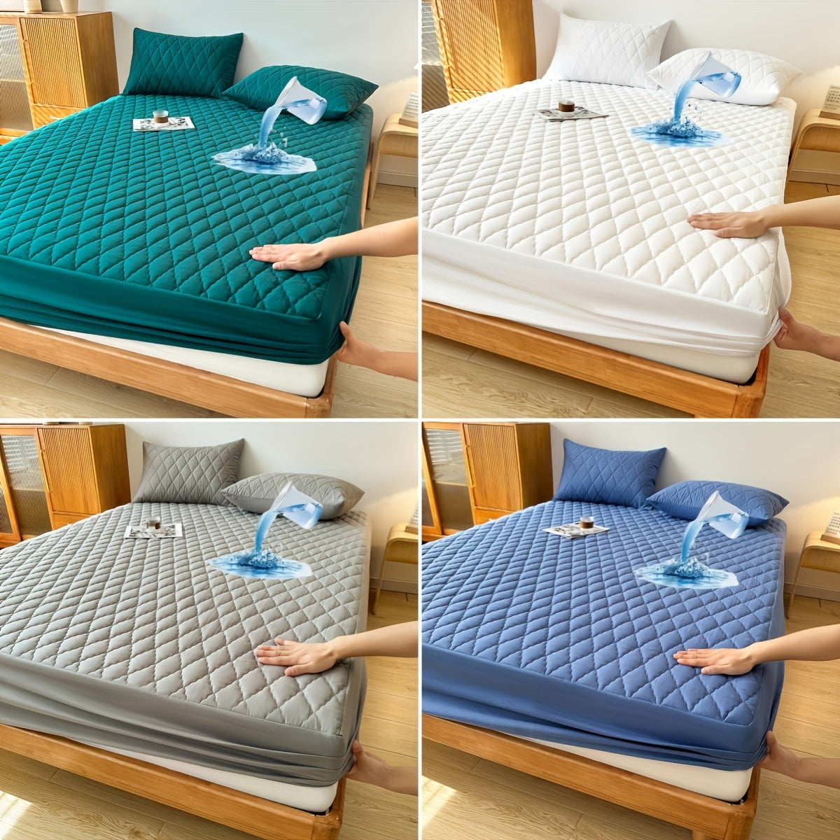 1pc Multi-Color WATERPROOF Mattress Protector Cover, No Pillowcase or Pillow Insert, Soft and Comfortable Solid Color Bedding Waterproof Mattress Cover for Bedroom Guest Room, WATERPROOF Fitted Sheet (Fitted Sheet Only)