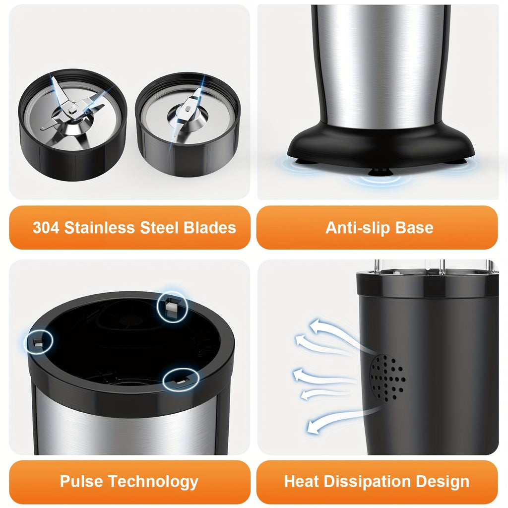Personal Blender and Grinder Combo with Max 900W 11 Pieces Model Label, Two Portable Cup Reference and White or Black Options for Shakes and Smoothie Preparation