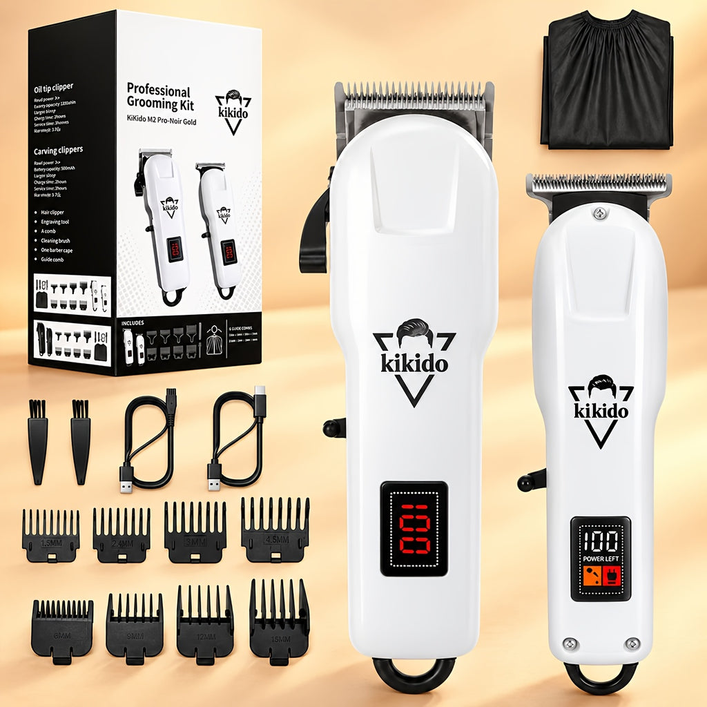 M4 Pro and M2 Pro Grooming Kit Options with Listed Electric Clipper, T-Trimmer and Shaver Wording, Black Golden or Polar White Labels for Men's Hair Care