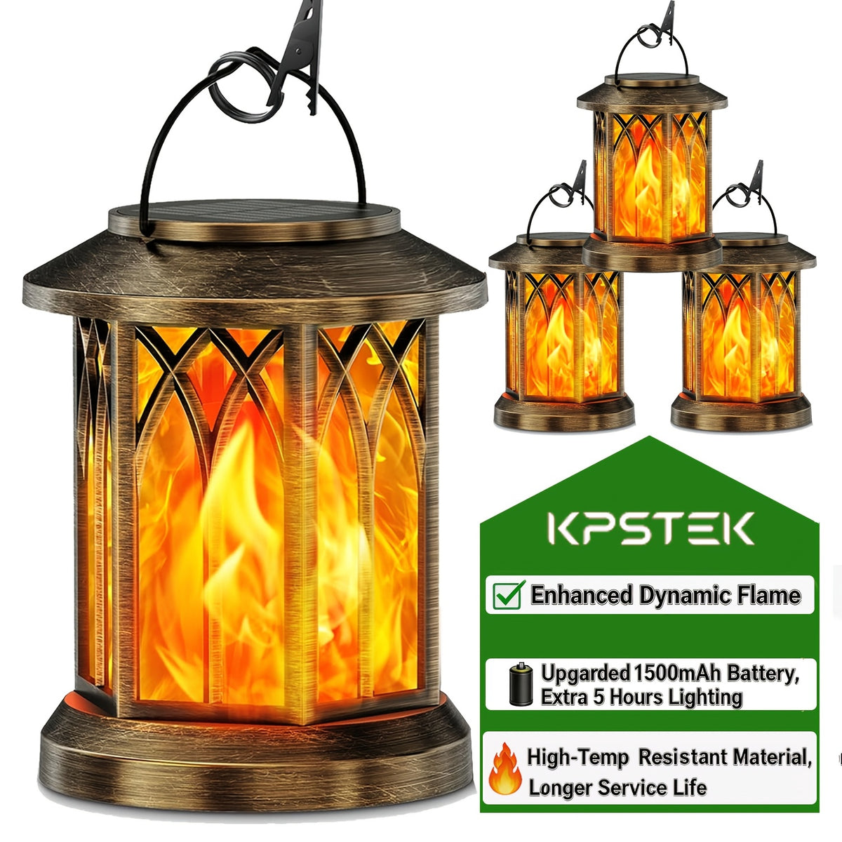 Flickering Flame Solar Hanging Lanterns, Black or Bronze 2-Pack and 4-Pack with Automatic On and Off and Listed IPX5 Rating for Garden and Patio Decor