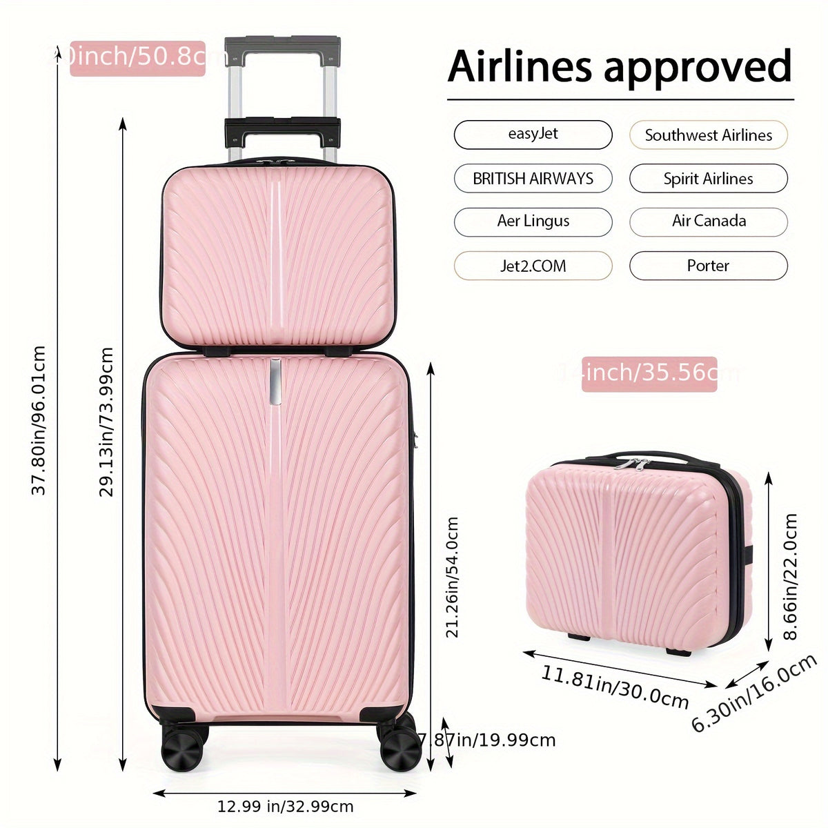 Wheeled Travel Suitcase and Luggage Set Options with Listed 20-Inch Case and Selected 14-Inch Handbag Configurations, Multiple Colors for Work Trips and Vacations