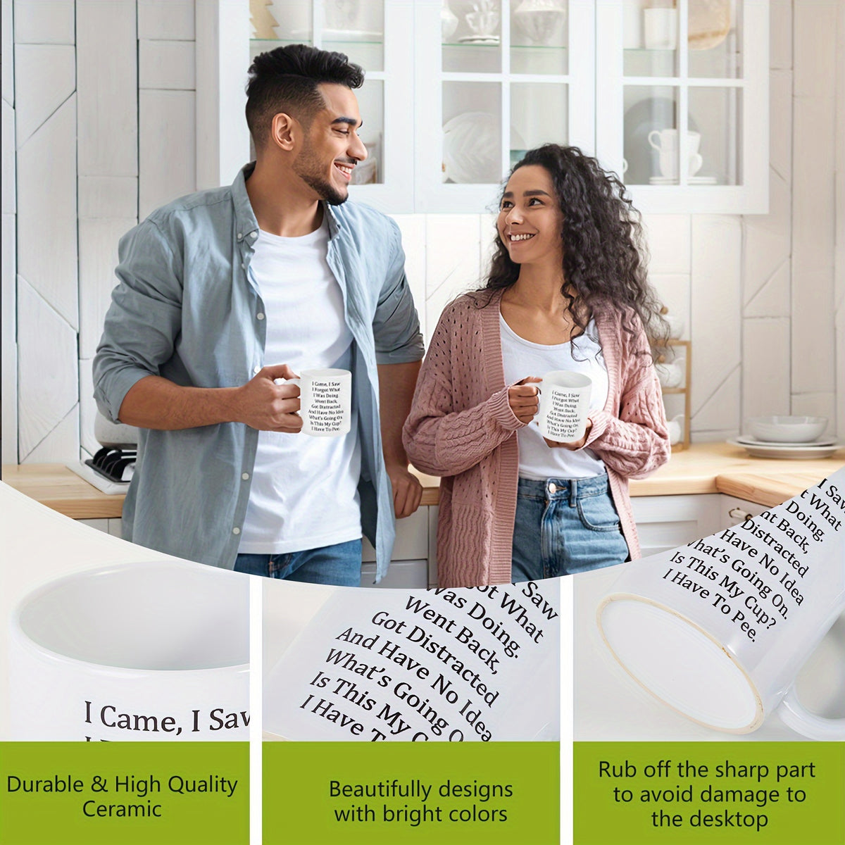 Funny Ceramic Coffee Mug with Double-Sided Letter Print, Single Round Coffee and Tea Cup for Home Coffee Corners, Office Desks and Birthday Gifts