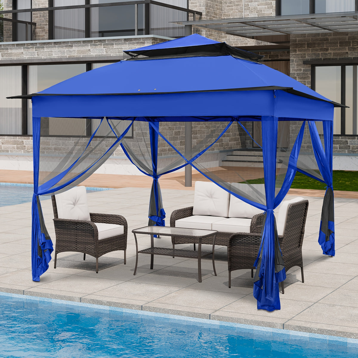 Pop Up Gazebo Tent with Listed Mosquito Netting and Lightweight Frame, Portable Netted Outdoor Canopy for Camping, Backyard Picnics and Poolside Gatherings