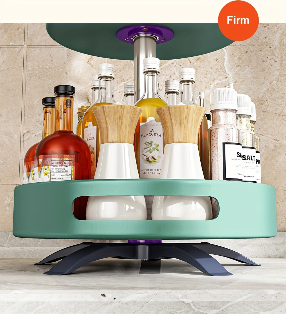 Rotating Spice Rack with Double-Layer Storage, Large Green, Silvery, White or Black Option Labels for Kitchen Countertop Seasoning and Corner Organization