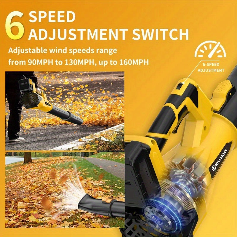 Three-Tube Cordless Leaf Blower Kit with Listed Six Speeds, 580CFM and 160MPH Claims, Yellow One- or Two-Battery and Red Two-Battery Options for Yard Cleanup
