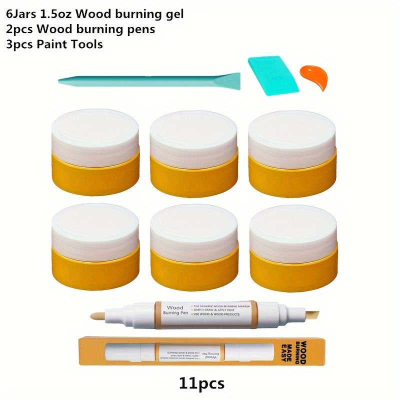 Wood Burning Paste Kit with Heat-Activated Craft Gel, Six-Jar or Gel and Pen Bundle Options for Compatible Wood Stencil Designs, Decorative Signs and Handmade Gifts