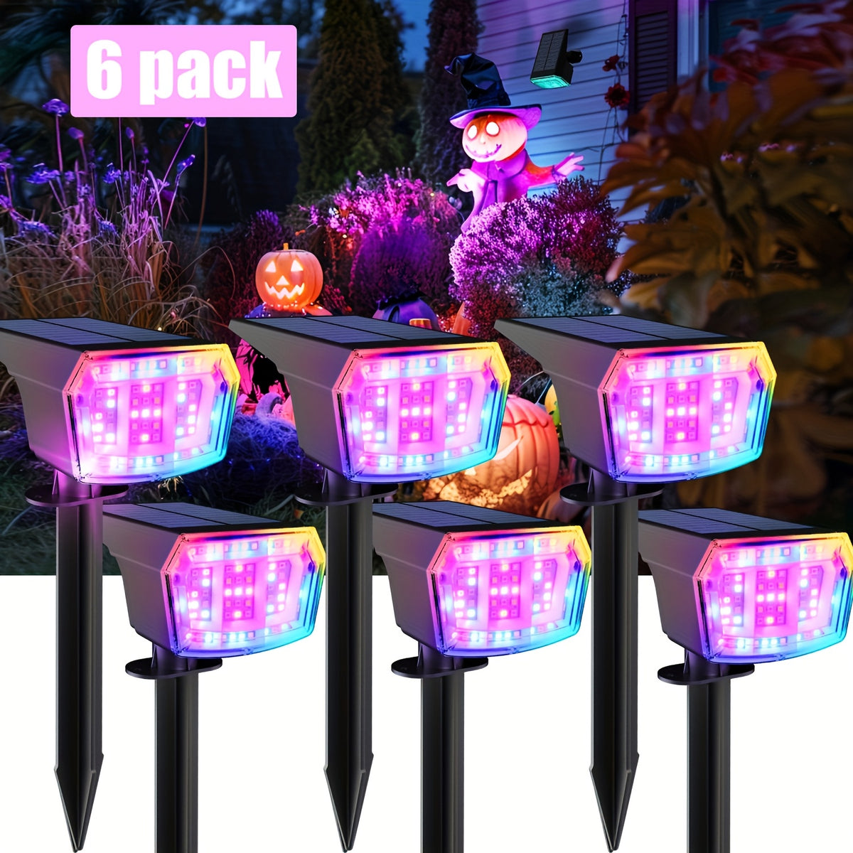 RGB Solar Garden Spotlights with Listed Nine Lighting Modes, Multicolor Outdoor Landscape Accent Lights in Two, Four or Six Pack Options for Holiday Decor