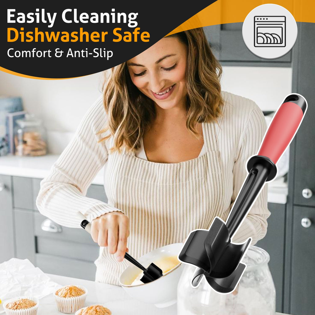 Five-Curved-Blade Ground Beef Chopper, Manual Hamburger Meat Masher and Mixing Utensil in Blue Black, Reddish Black or Black for Home Kitchen Meal Preparation