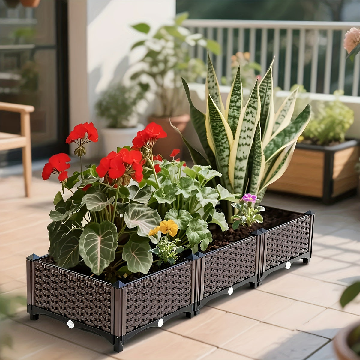 Raised Garden Bed with Legs by SKYNEST, Brown Plastic Planter with Listed Drainage System and One- to Four-Box Options for Outdoor Herbs and Vegetables