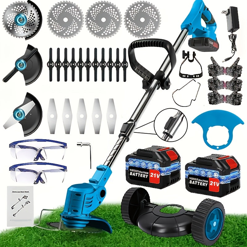 Multi Blade Cordless Grass Cutter for Home Lawn and Garden Maintenance, Listed Lithium Battery Power with Color Series Sets and an Older Green Model Option