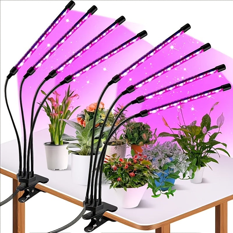 Clamp LED Grow Light with One, Three or Four-Tube Options, Listed Five Brightness Levels and 3, 9 or 12-Hour Timer for Indoor Plant Care and Home Gardening