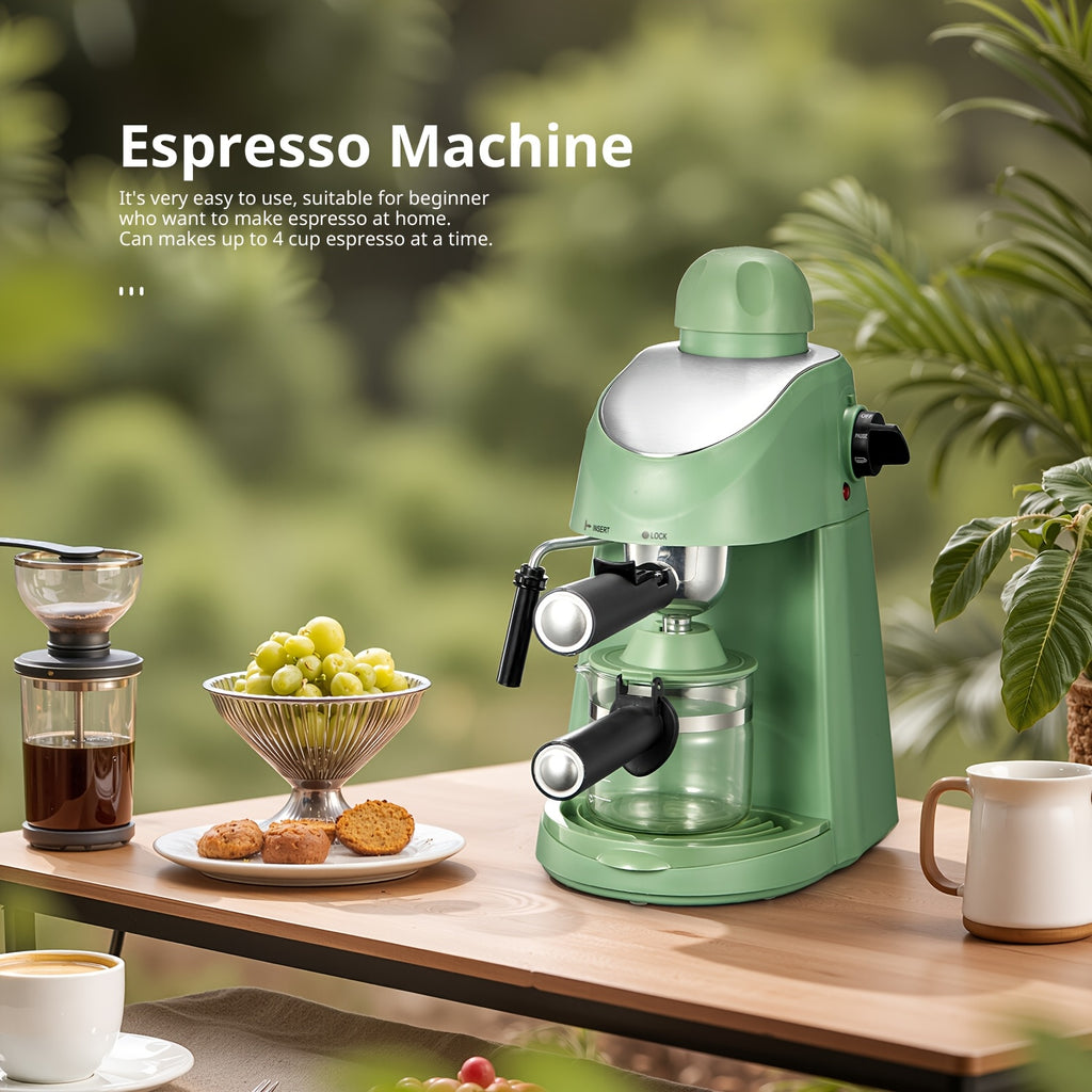 3.5 Bar Steam Espresso Machine Yabano, Compact Four-Cup Coffee Maker with Built-In Milk Frothing Wand and Removable Drip Tray in Black for Home