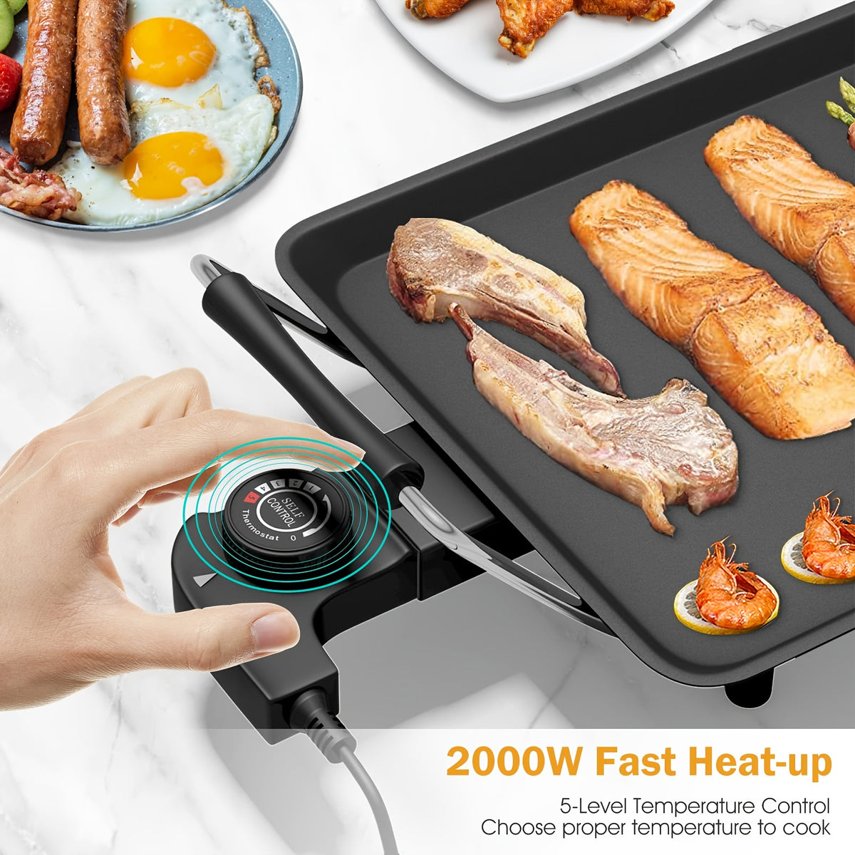 Electric Griddle 35-Inch Extra-Long Nonstick Grill with Adjustable Temperature and Drip Tray for Pancakes, Steaks and Family Meals, Gift Bag Included