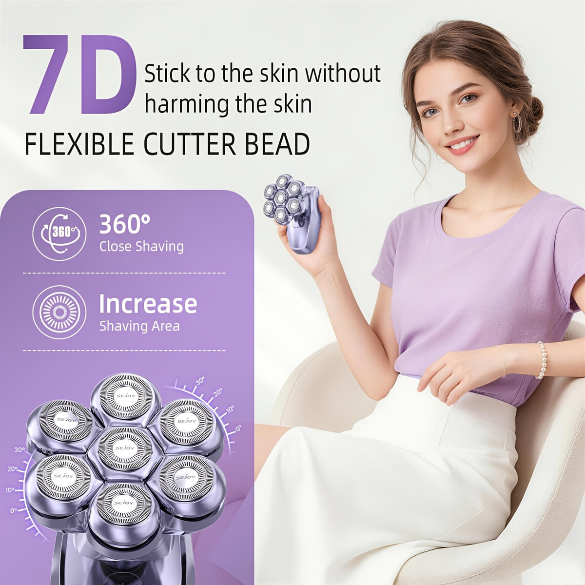 Sejoy Electric Head Shaver for Bald Men, 5-in-1 Rotary Grooming Kit with 7D Floating Heads, LED Display and 3 Speeds, Rechargeable Skull Shaver for Daily Shaving at Home, Perfect Gift for Men