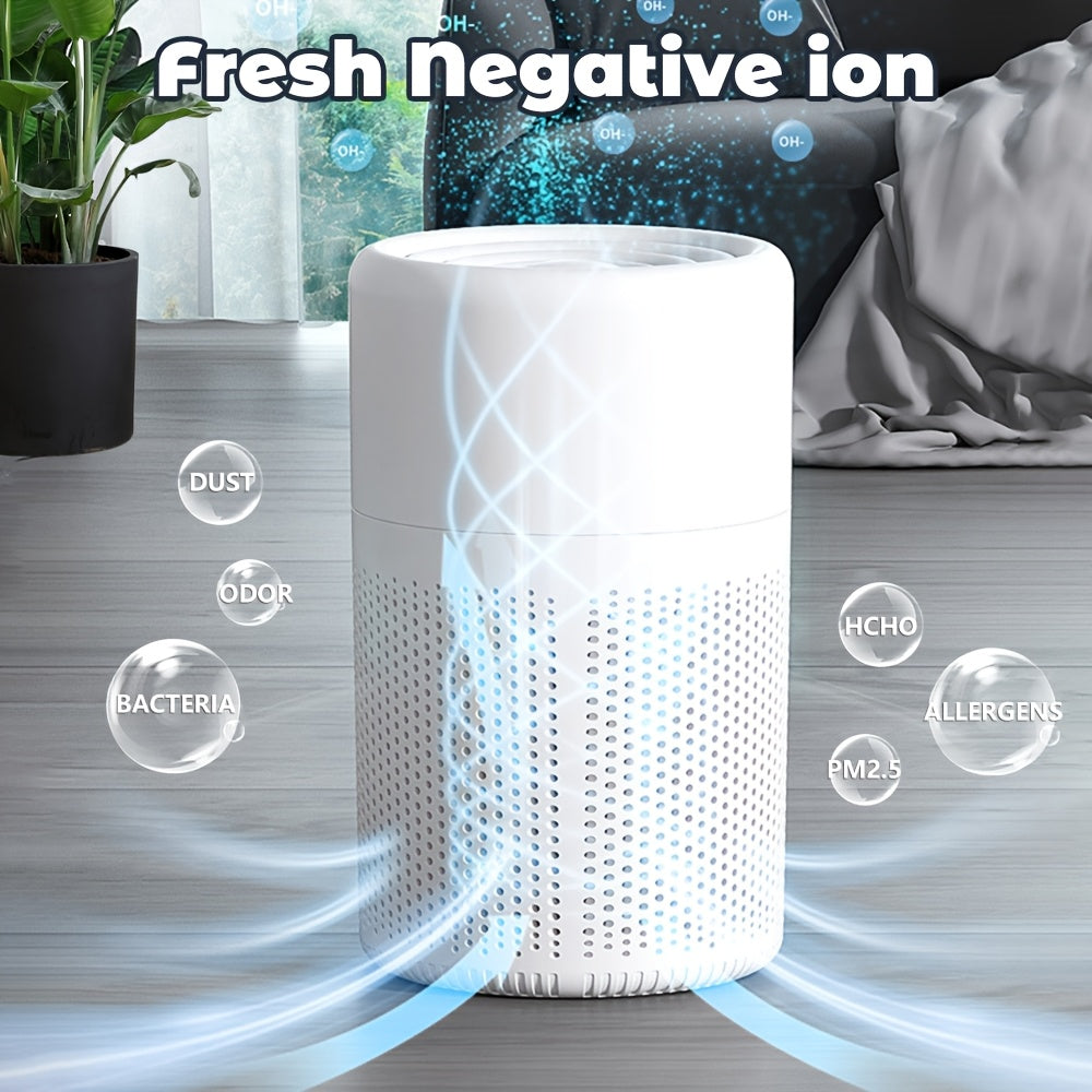 Air Quality Sensor Air Purifier with Listed HEPA 3-in-1 Filtration and Low-Noise Sleep Mode, Compact White Air Cleaner for Bedrooms, Offices and Living Rooms