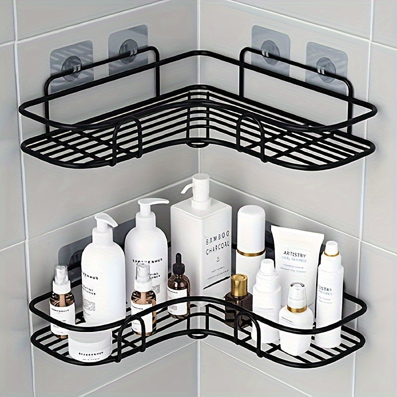 Corner Shower Shelf in Black, Wall-Mounted Bathroom Storage Organizer for Compatible Shampoo, Lotion and Cosmetic Bottles in Everyday Bath Routines