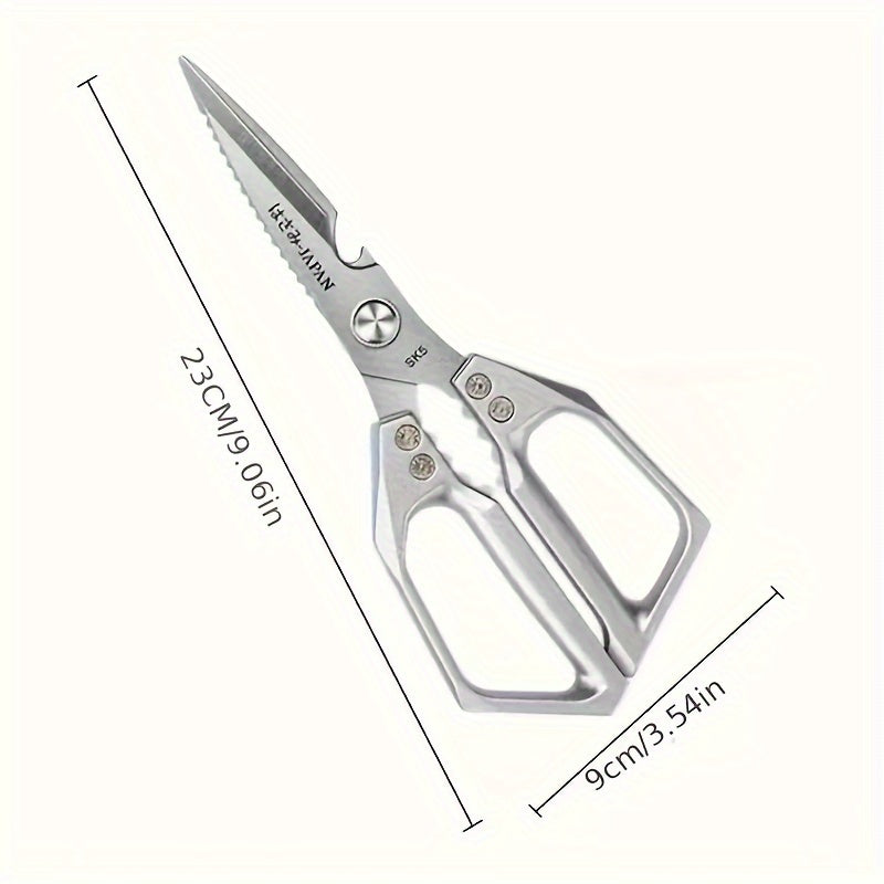 202 Stainless Steel Meat Scissors, Single-Pair Heavy Duty Poultry Shears in Moon Silvery for Chicken Preparation, Home Kitchens and Outdoor Cooking