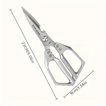 202 Stainless Steel Meat Scissors, Single-Pair Heavy Duty Poultry Shears in Moon Silvery for Chicken Preparation, Home Kitchens and Outdoor Cooking