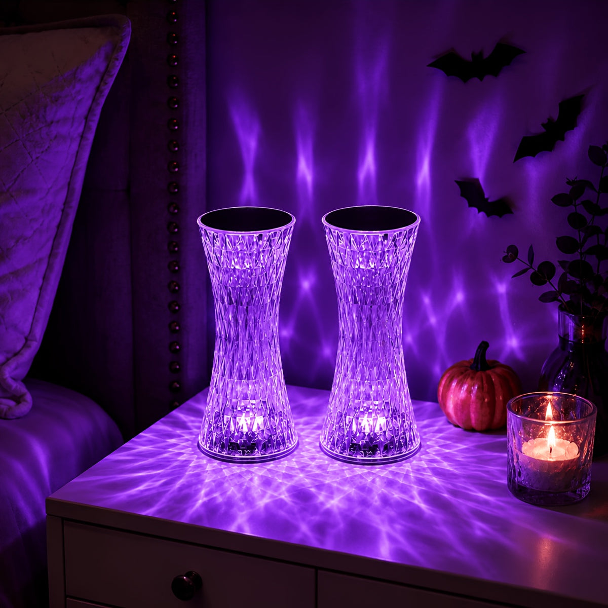Color Changing Crystal Table Lamps, 2-Pack USB LED Bedside Lights with 16 Colors, Touch Control and 3 Brightness Levels for Bedroom & Party Decor