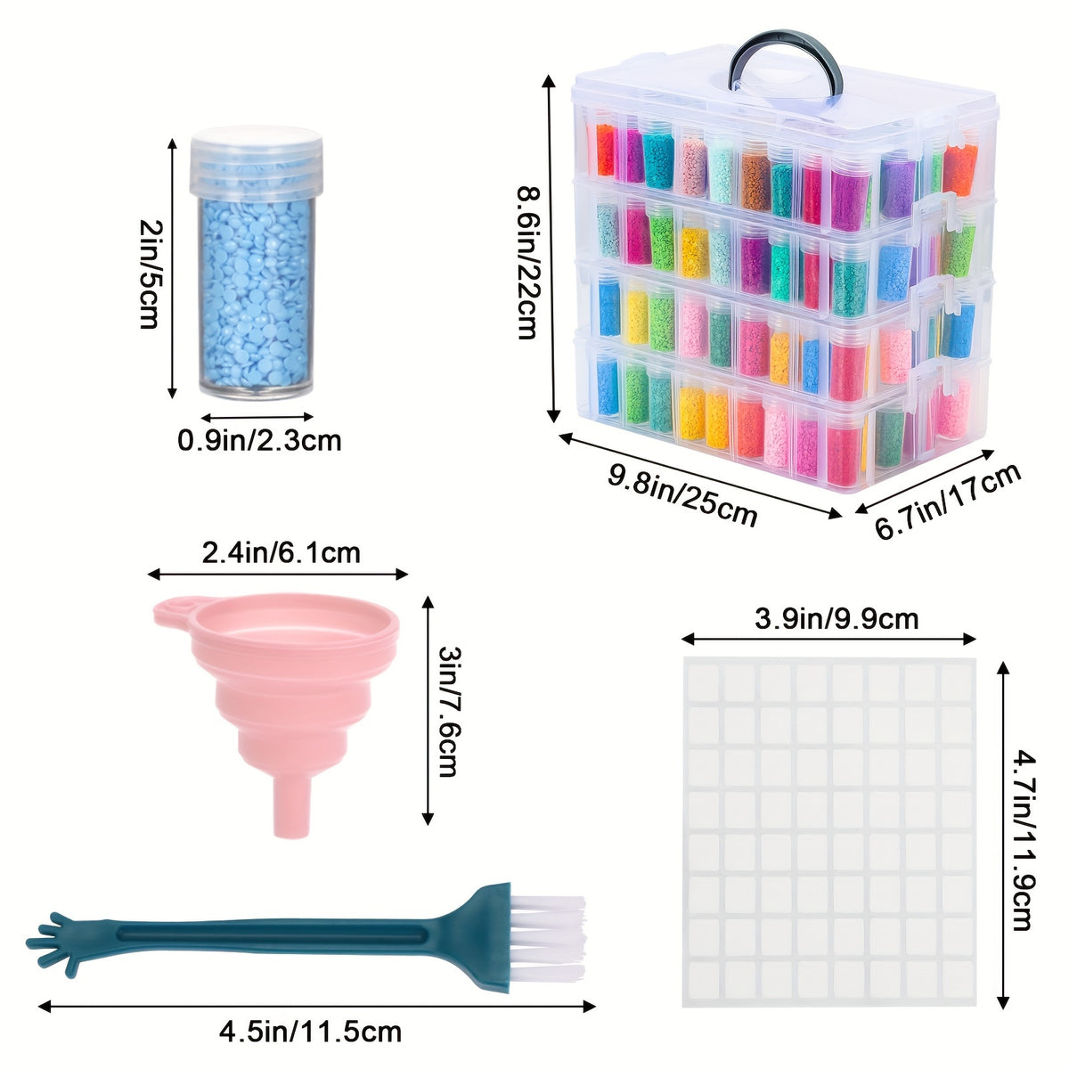 200-Slot Diamond Painting Storage Organizer with Listed Four-Tier Stackable Design, Single Portable Bead Container for Diamond Art and Jewelry Craft Supply Sorting