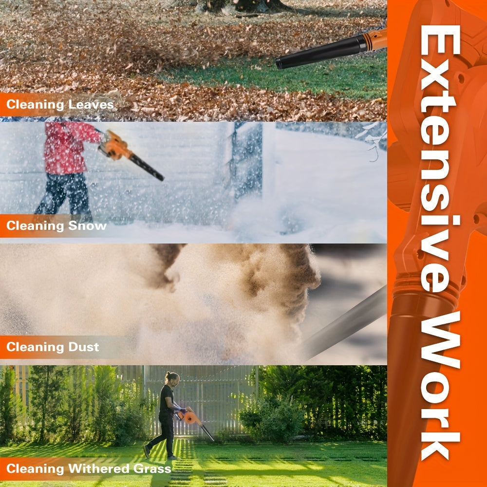 Blue and Orange Cordless Handheld Leaf Blower with Listed 21V Lithium Battery and Extension Tube, One- or Two-Battery Options for Yard and Garden Cleanup