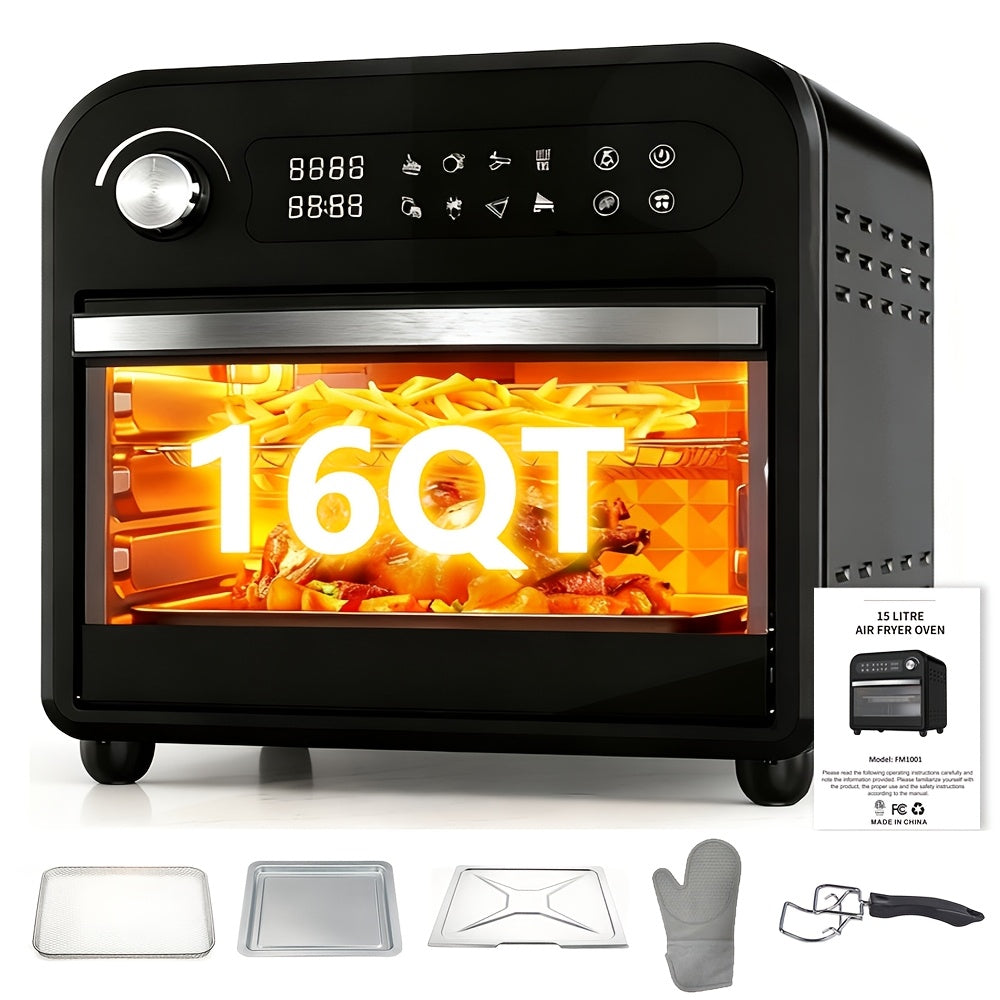 Air Fryer Toaster Oven Combo, Extra Large Capacity Convection Oven with 360° Hot Air Circulation, LED Digital Display and Precise Temperature Control, Stainless Steel, 16QT