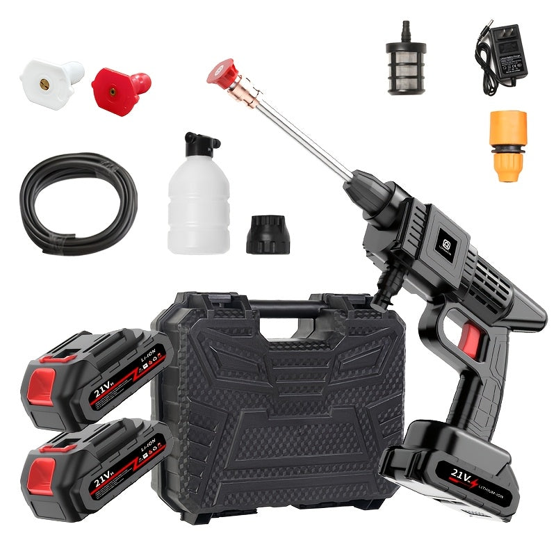 Rechargeable Pressure Washer Kit with Listed 30 Bar/435 PSI Output, One or Two Battery Options, Water Hose and Foam Nozzles for Car, Yard and Garden Cleaning