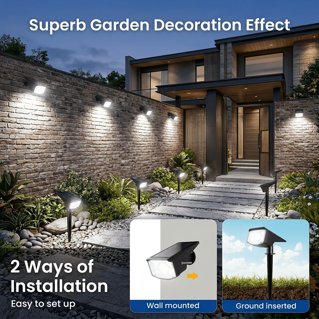Solar Landscape Spotlights in Warm or Cool White, 4, 6 or 10 Pack Garden Accent Lights with Listed 38 LEDs and Three Modes for Pathway and Holiday Decor