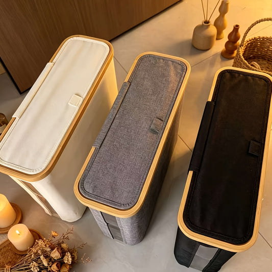 Toilet Paper Storage Basket with Bamboo and 600D Oxford Cloth References, Listed 9–12 Roll Capacity Bathroom Organizer in Five Color Options