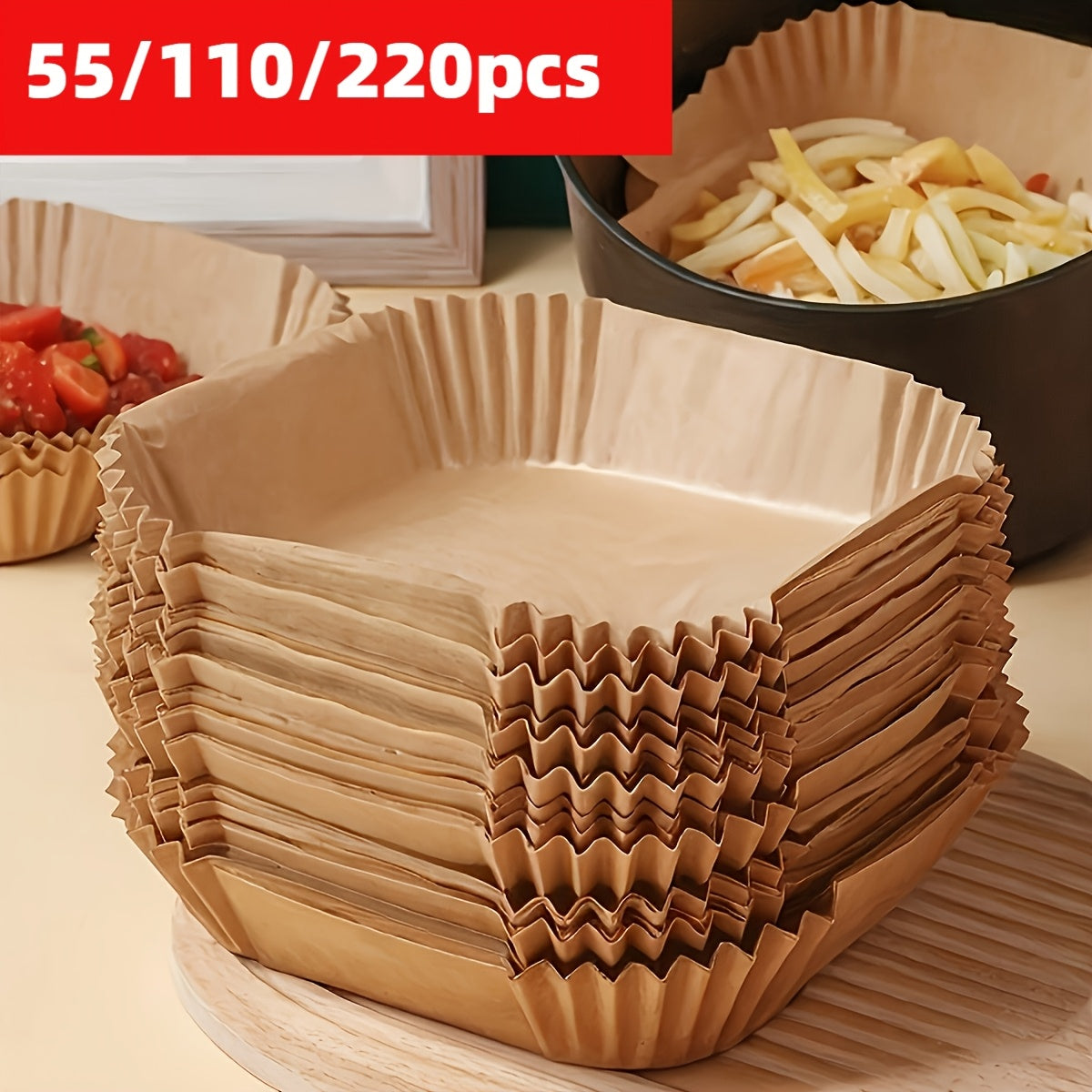 Air Fryer Parchment Paper Liners in 55, 220 or 440-Piece Packs, Nonstick Cooking Paper for Compatible Basket Cooking, Oven Baking and Meal Prep