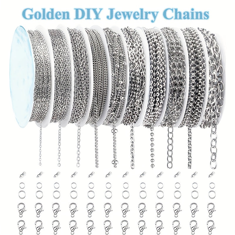 304 Stainless Steel Chain Rolls Set of 10, Golden or Silvery DIY Jewelry Making Supplies for Handmade Accessories and Decorative Home Craft Projects