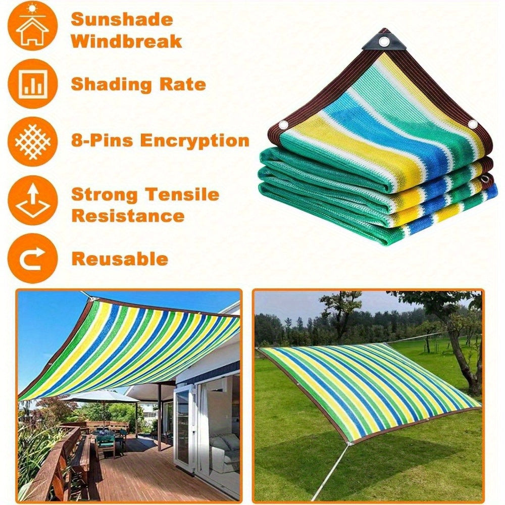 Sunshade Net with Multicolor Stripe Wording, Breathable Mesh Design and 78.74-Inch Square or 78.74 by 118.11-Inch Options for Garden and Terrace Shade Planning
