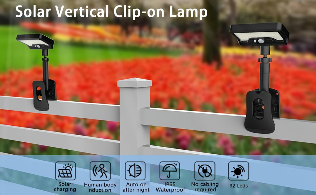 Solar Clip-On Light with Listed 98 LEDs and Three Lighting Modes, One or Two-Pack Options for Compatible Chain-Link Fence, Patio, Yard and Garage Locations