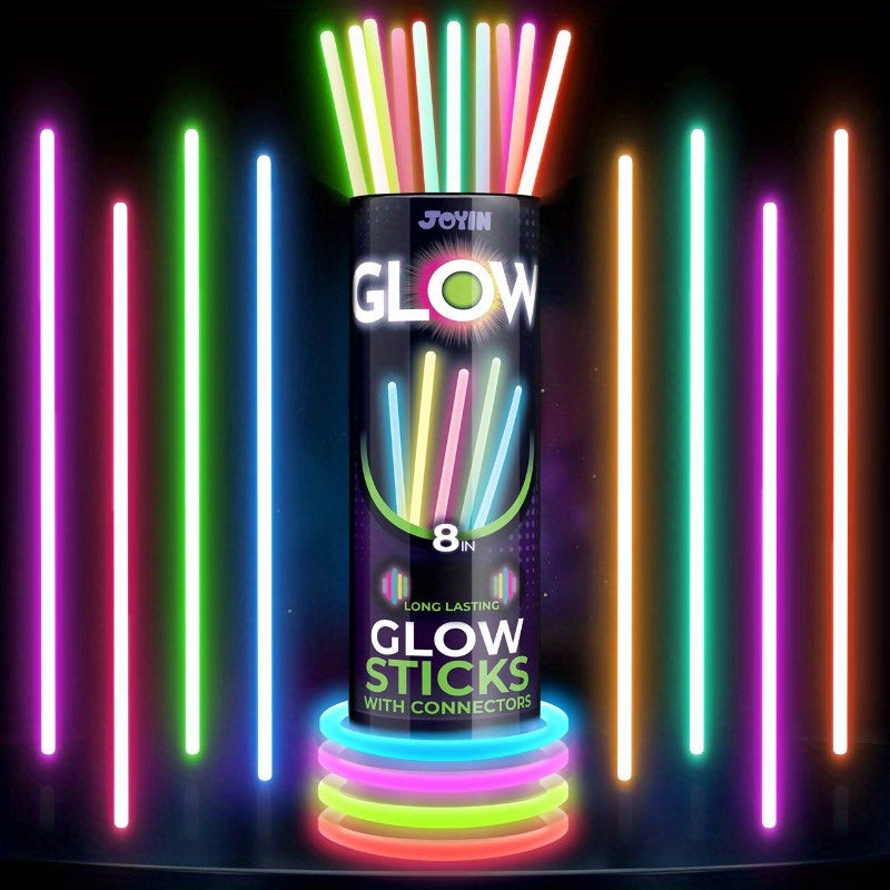 Glow Sticks Party Pack by SYNCFUN, 100 Eight-Inch Sticks with 100 Connectors and Seven Listed Colors for Bracelets, Necklaces and Holiday Celebrations
