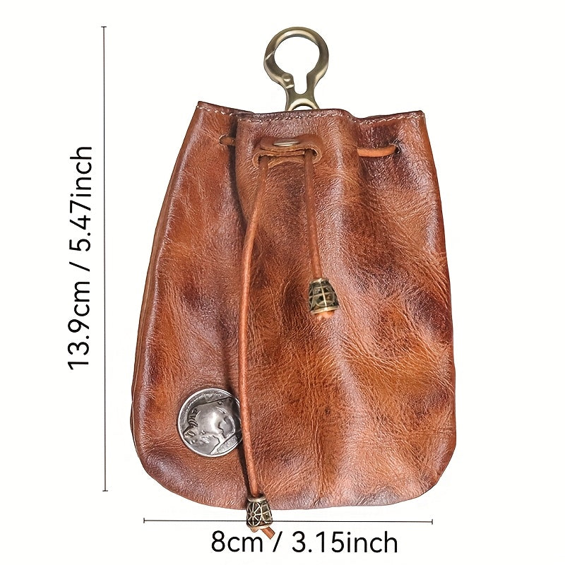 Drawstring Coin Pouch for Men and Women, Single Leather-Referenced Change Bag in Brown-1, Black- or Coffee for Everyday Essentials and Valentine's Day Gift Ideas