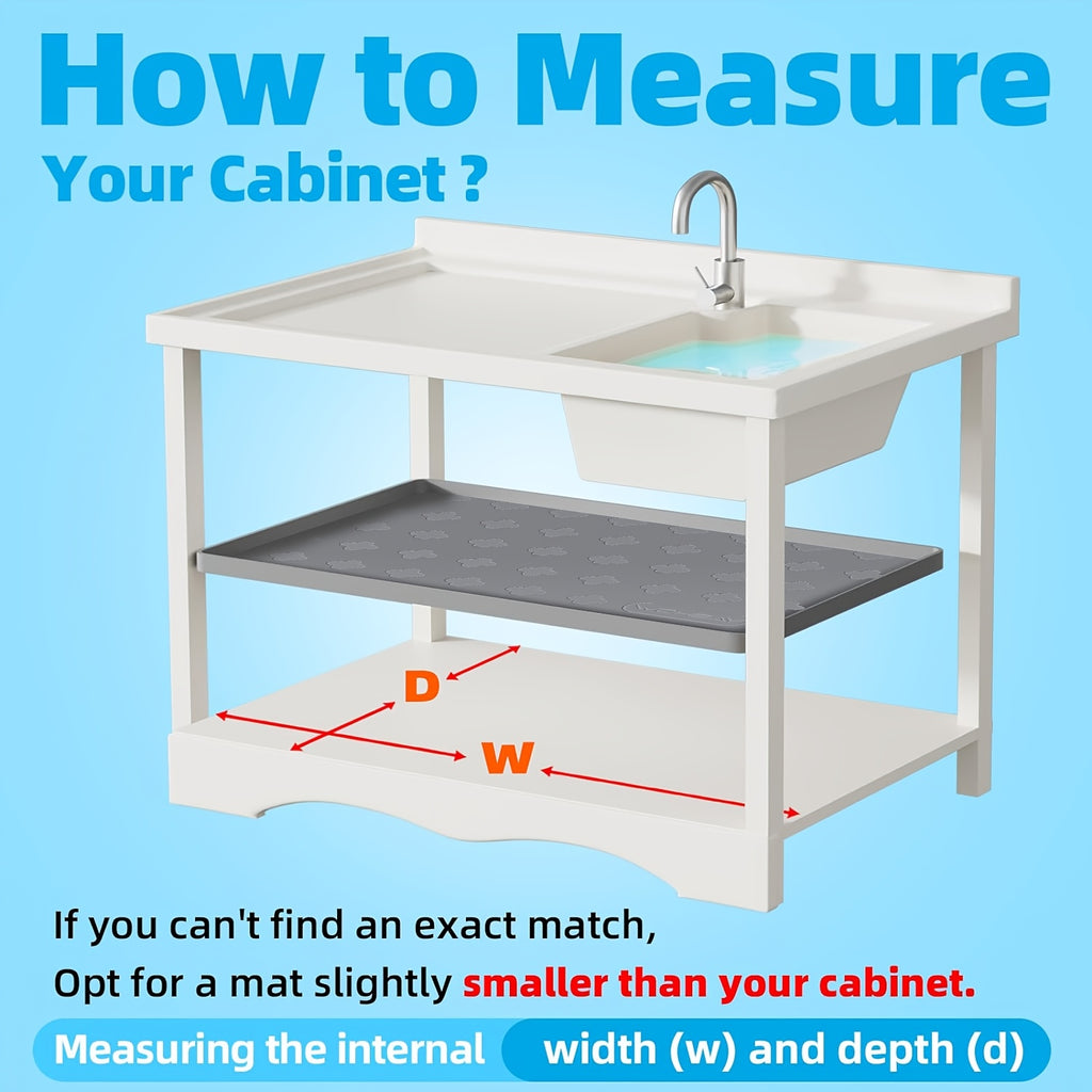 Under Sink Silicone Mat with Raised Edge, 34 x 22 or 17 x 12.6 Inch Cabinet Liner and Drip Tray in Dark Grey or Grayish White with Two-Pack Options
