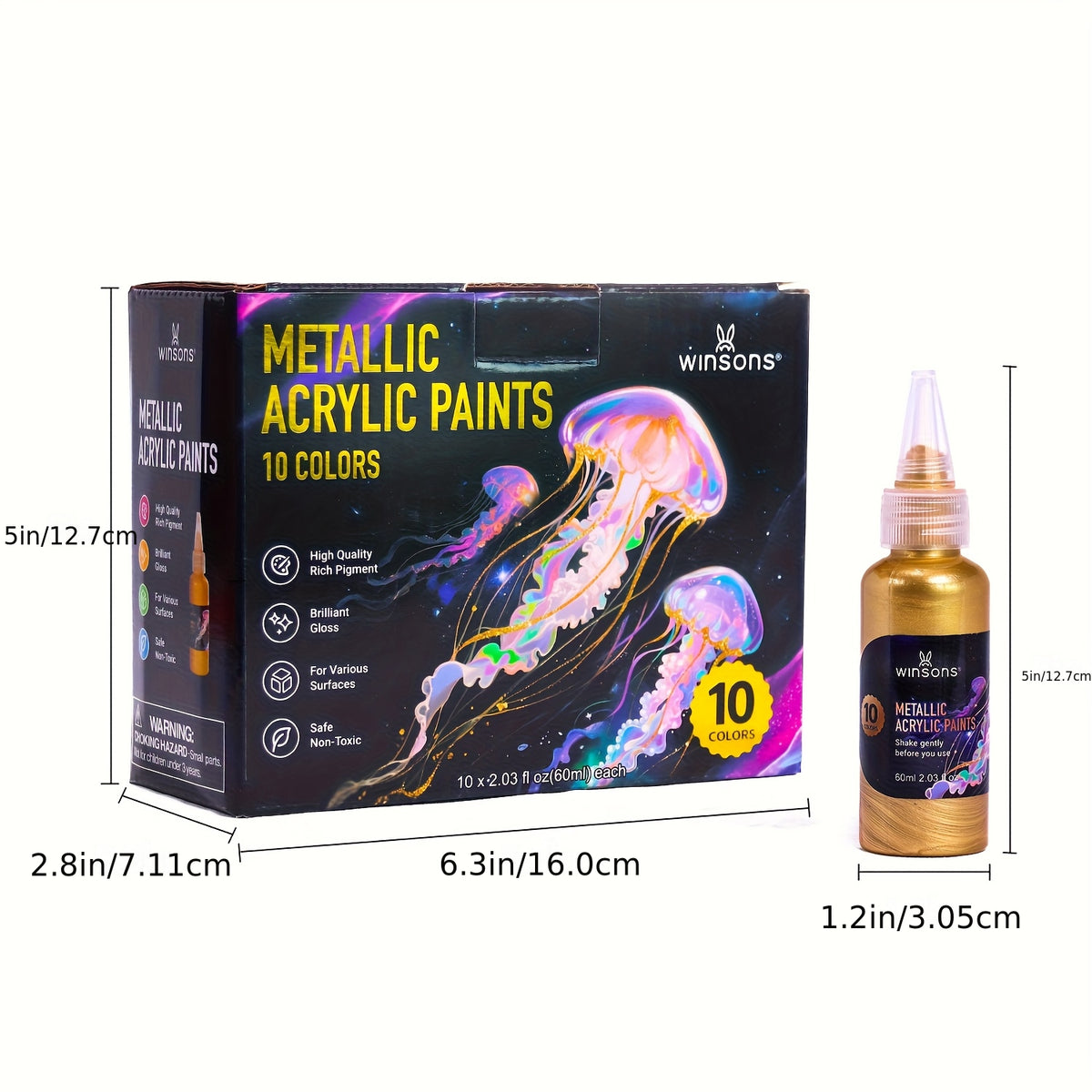 Pearlescent Acrylic Paint Set with Ten-Color Metallic or Upgraded Options, Listed 2.03oz Size for DIY Hand Painting, Decorative Art and Texture Craft Projects