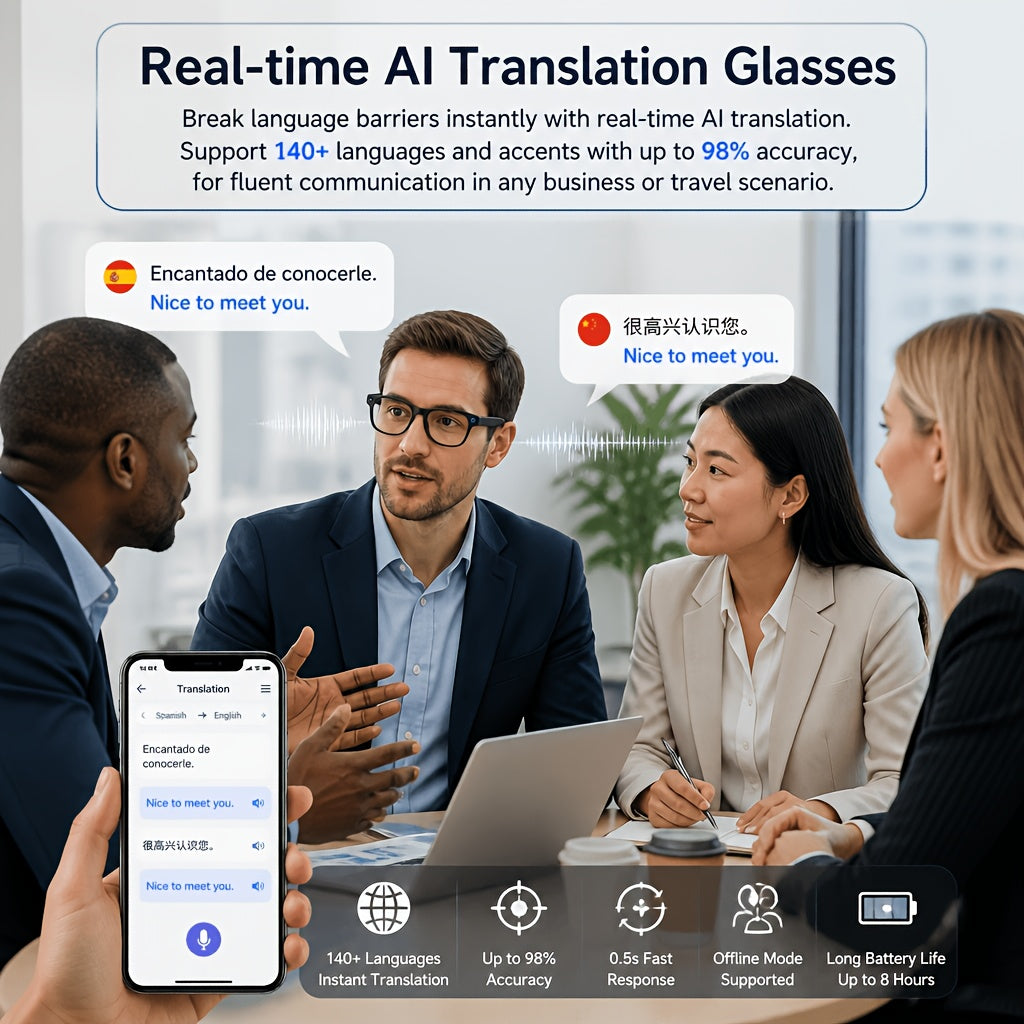 Voice-Wake Smart Camera Glasses with Listed 8MP Imaging, Photo and Video Capture, Real-Time Translation, Voice Assistant, Wireless Music and Call Features