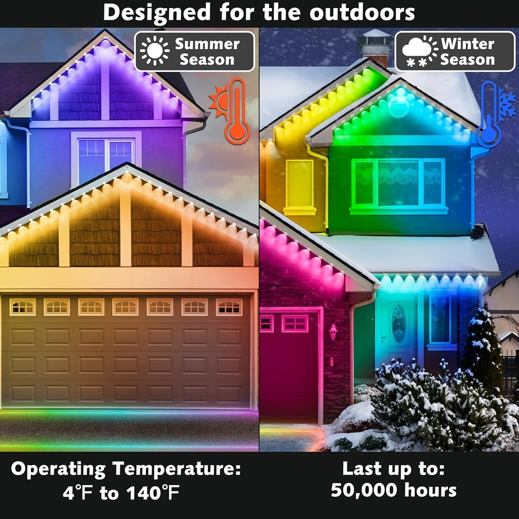Permanent RGB Outdoor Lights with Listed 400ft Length, LED Eaves Lighting with App and Remote Control for Christmas, Holiday and Everyday House Accent Decor